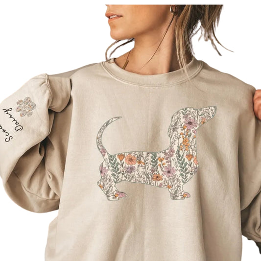 Custom Dachshund Floral Sweatshirt With Name, Custom Dachshund Mom Sweatshirt 2D0996