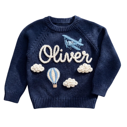 Personalized Airplane Baby Embroidered Knit Sweater, Custom Airplane Baby Sweatshirt With Name BB0803
