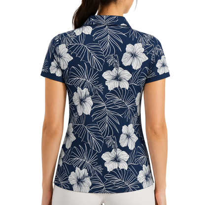 Hibiscus Navy Matching Men And Women Golf Polo Shirt, Floral Couple Matching Golf Shirts GE0488