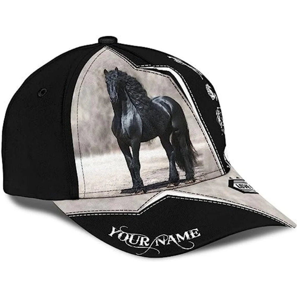 Custom Name Friesian Horse Baseball Cap, Custom 3D Printed Horse Hats Caps CP0094