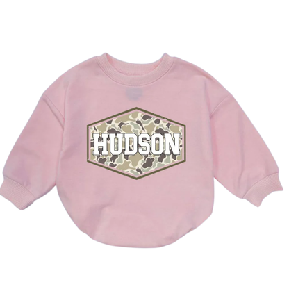 Custom Camo Name Baby Romper Sweater, Custom Baby's Camo Romper Sweatshirt BB0237