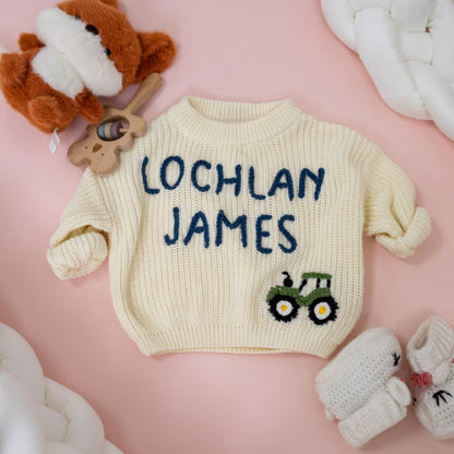 Custom Tractor Baby Embroidered Knit Sweater, Personalized Tractor Baby Sweatshirt BB0766