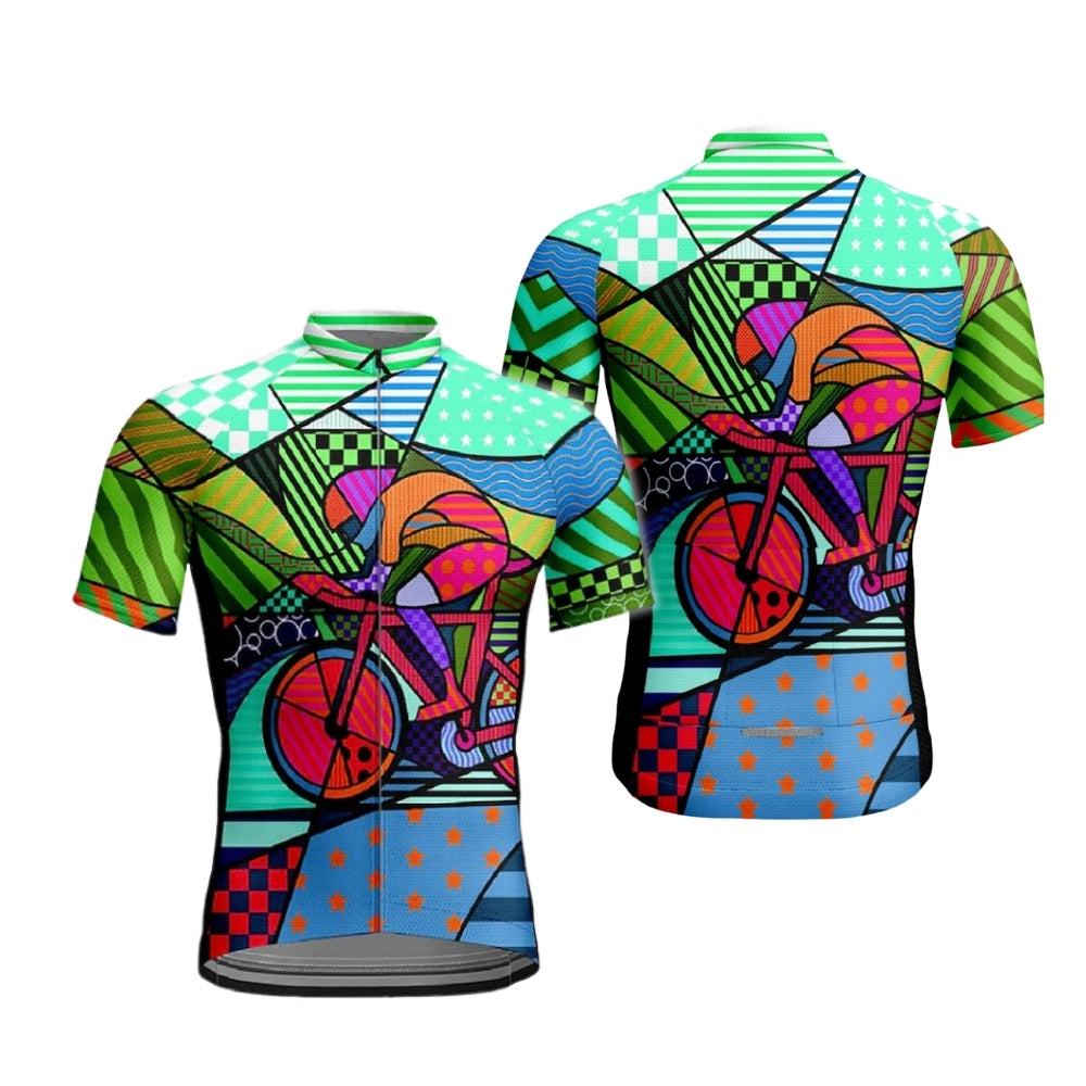 Colorful Geometric Cycling Short Sleeve Jersey Mens, Men's Colorful Cycling Jerseys CE0051