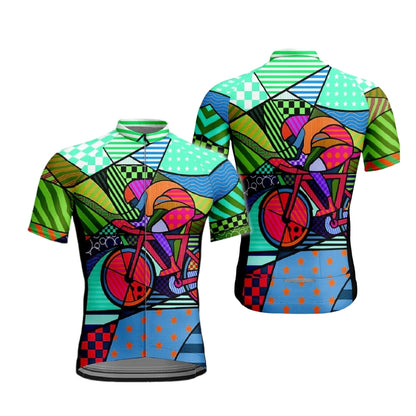 Colorful Geometric Cycling Short Sleeve Jersey Mens, Men's Colorful Cycling Jerseys CE0051