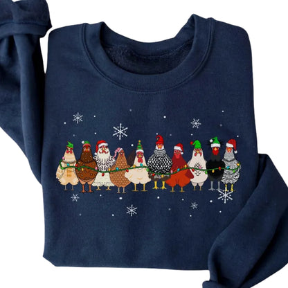 Womens Christmas Chickens Sweatshirt, Christmas Farm Animals Sweatshirt 2D0575
