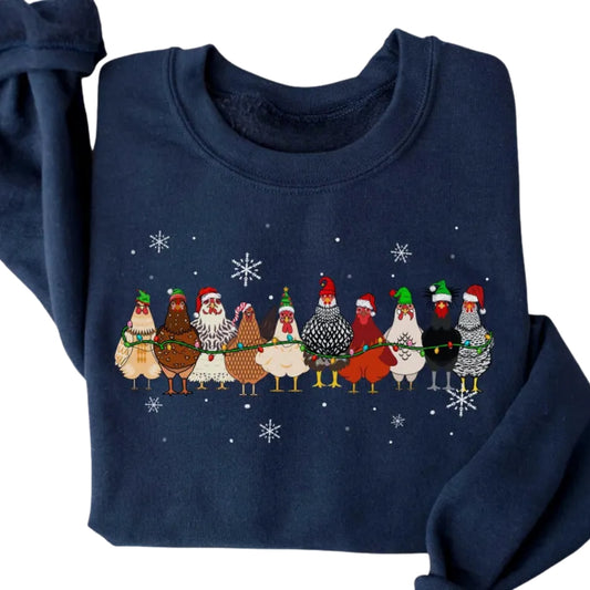 Womens Christmas Chickens Sweatshirt, Christmas Farm Animals Sweatshirt 2D0575