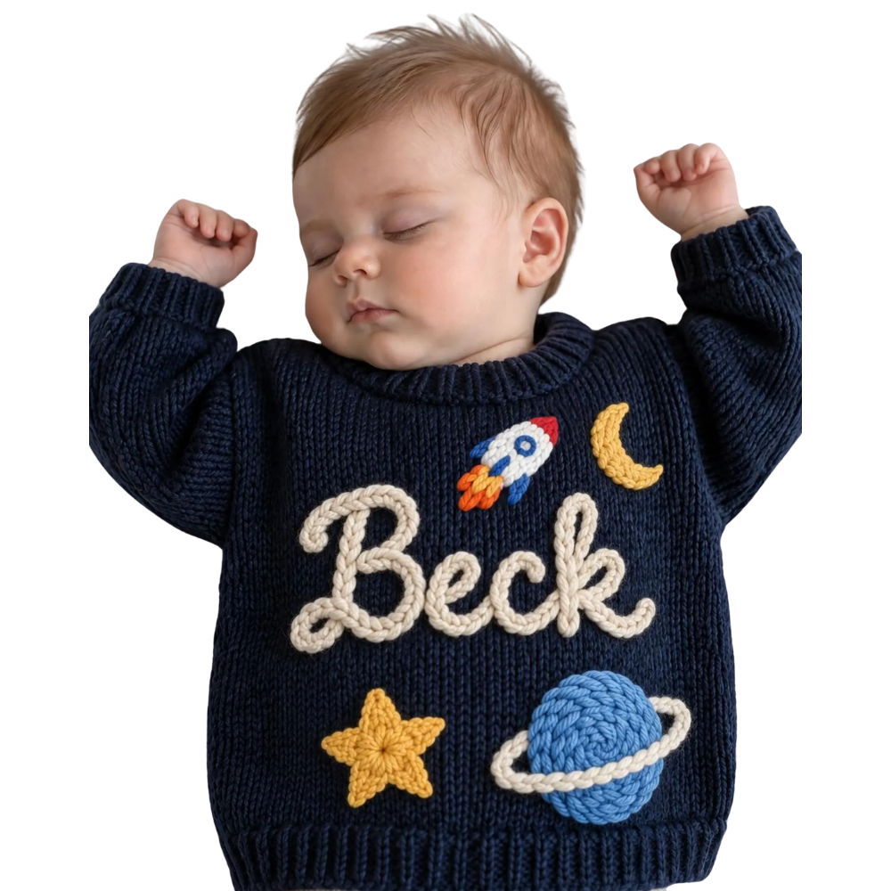 Personalized Space Baby Embroidered Knit Sweater, Custom Space Lover Sweatshirt Baby BB0804