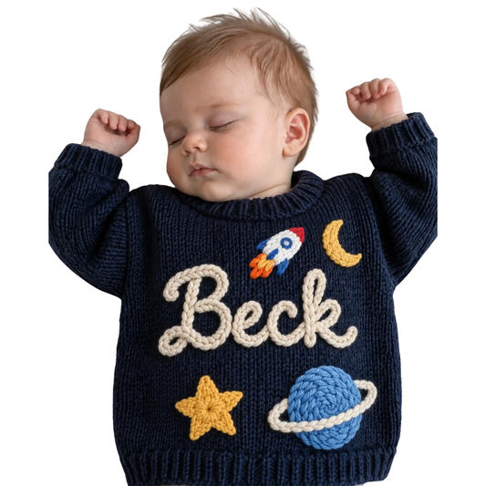 Personalized Space Baby Embroidered Knit Sweater, Custom Space Lover Sweatshirt Baby BB0804