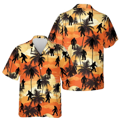 Bigfoot Sunset Coconut Tree Hawaiian Shirt Men And Women, Sasquatch Tropical Hawaiian Shirts HE0037