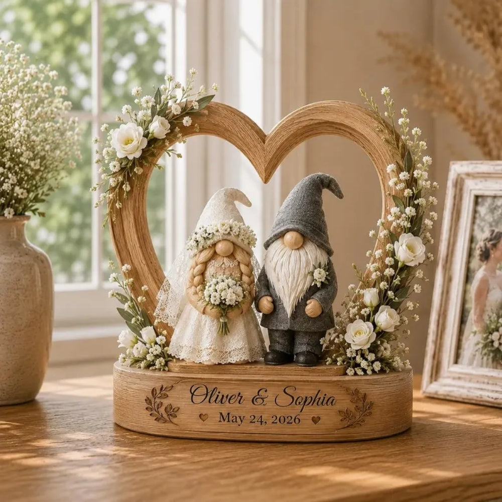 Custom Gnomes Couple Wedding Wooden Plaque, Custom Wooden Block Wedding Keepsake WD0792