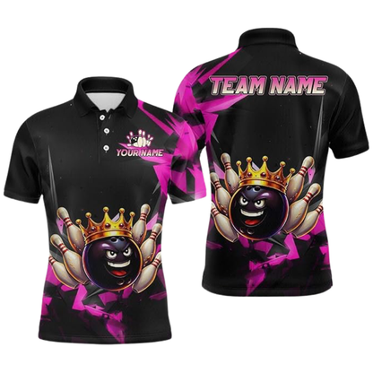 King Ball Custom Team Black Purple Bowling Polo Shirt For Men, Custom Bowling Shirts BZ0543