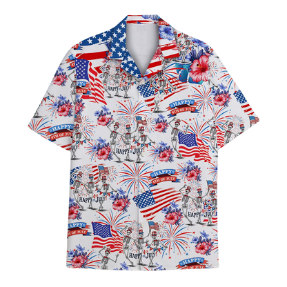 Happy 4th Of July Skeleton Hawaiian Shirt For Men, Independence Day Skull Hawaiian Shirts HE0231