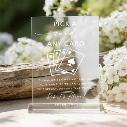 Custom Pick a Card Any Card Guestbook Acrylic Sign, Custom Wedding Playing Card Sign WD0093