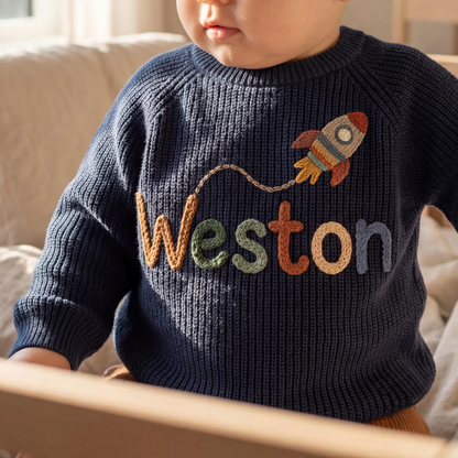 Personalized Space Baby Embroidered Knit Sweater, Custom Space Lover Sweatshirt Baby BB0804