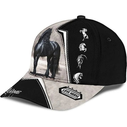 Custom Name Friesian Horse Baseball Cap, Custom 3D Printed Horse Hats Caps CP0094