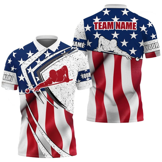 Custom American Flag Billiard Polo Shirts For Men, Custom Patriotic Pool Player Shirts BIA0902