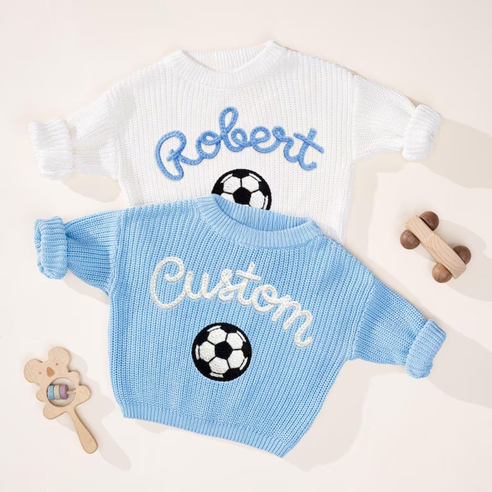 Custom Soccer Baby Embroidered Knit Sweater, Custom Baby Soccer Sweatshirt BB0767