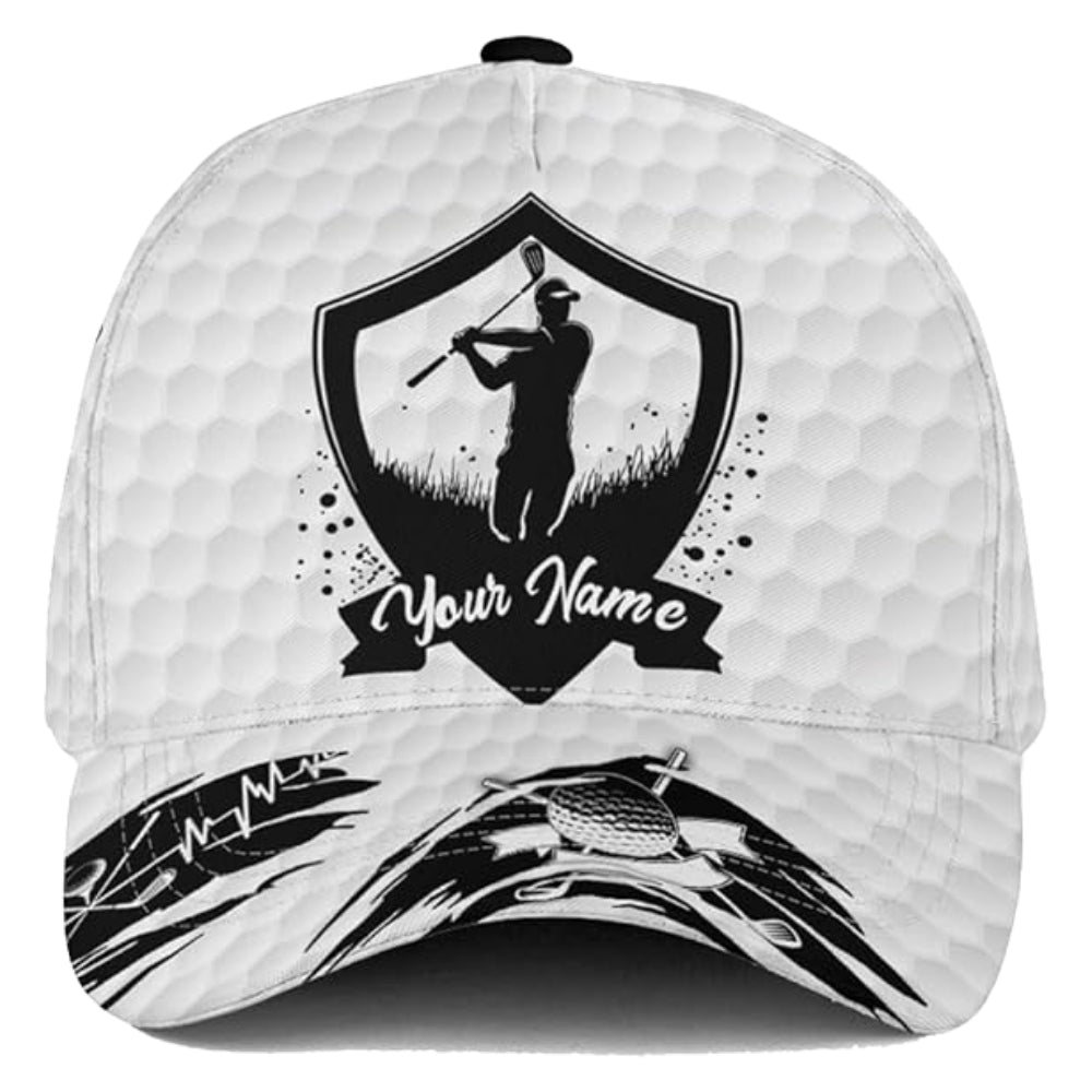 Custom Name Golf Baseball Cap Black And White, Personalized Golf 3D Printed Cap Hats CP0476