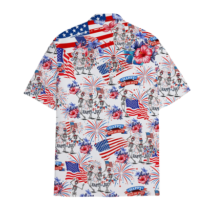 Happy 4th Of July Skeleton Hawaiian Shirt For Men, Independence Day Skull Hawaiian Shirts HE0231