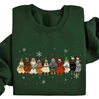 Womens Christmas Chickens Sweatshirt, Christmas Farm Animals Sweatshirt 2D0575