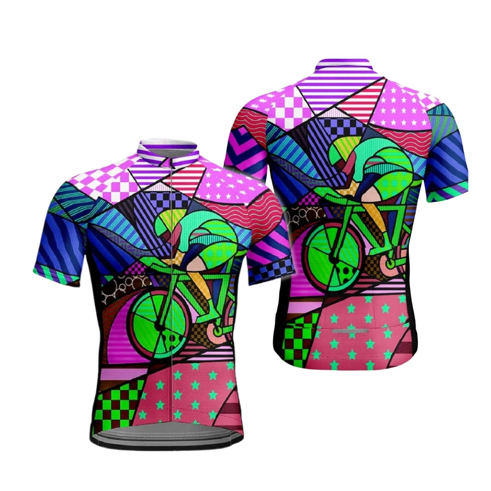 Colorful Geometric Cycling Short Sleeve Jersey Mens, Men's Colorful Cycling Jerseys CE0051