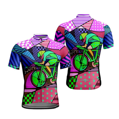 Colorful Geometric Cycling Short Sleeve Jersey Mens, Men's Colorful Cycling Jerseys CE0051