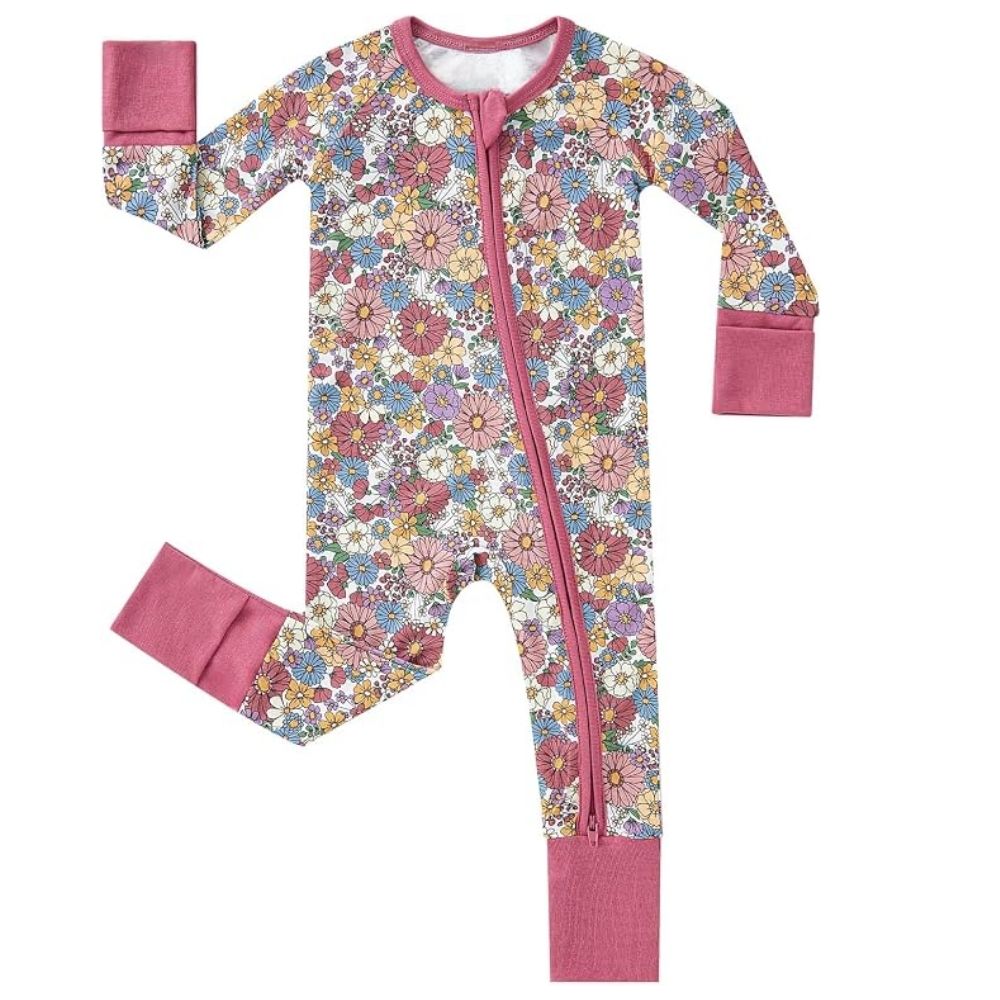 Daisy Flowers Baby Girl Convertible Zippy Romper, Floral Convertible Romper For Baby BB0401