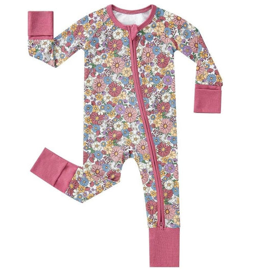 Daisy Flowers Baby Girl Convertible Zippy Romper, Floral Convertible Romper For Baby BB0401