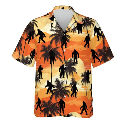 Bigfoot Sunset Coconut Tree Hawaiian Shirt Men And Women, Sasquatch Tropical Hawaiian Shirts HE0037