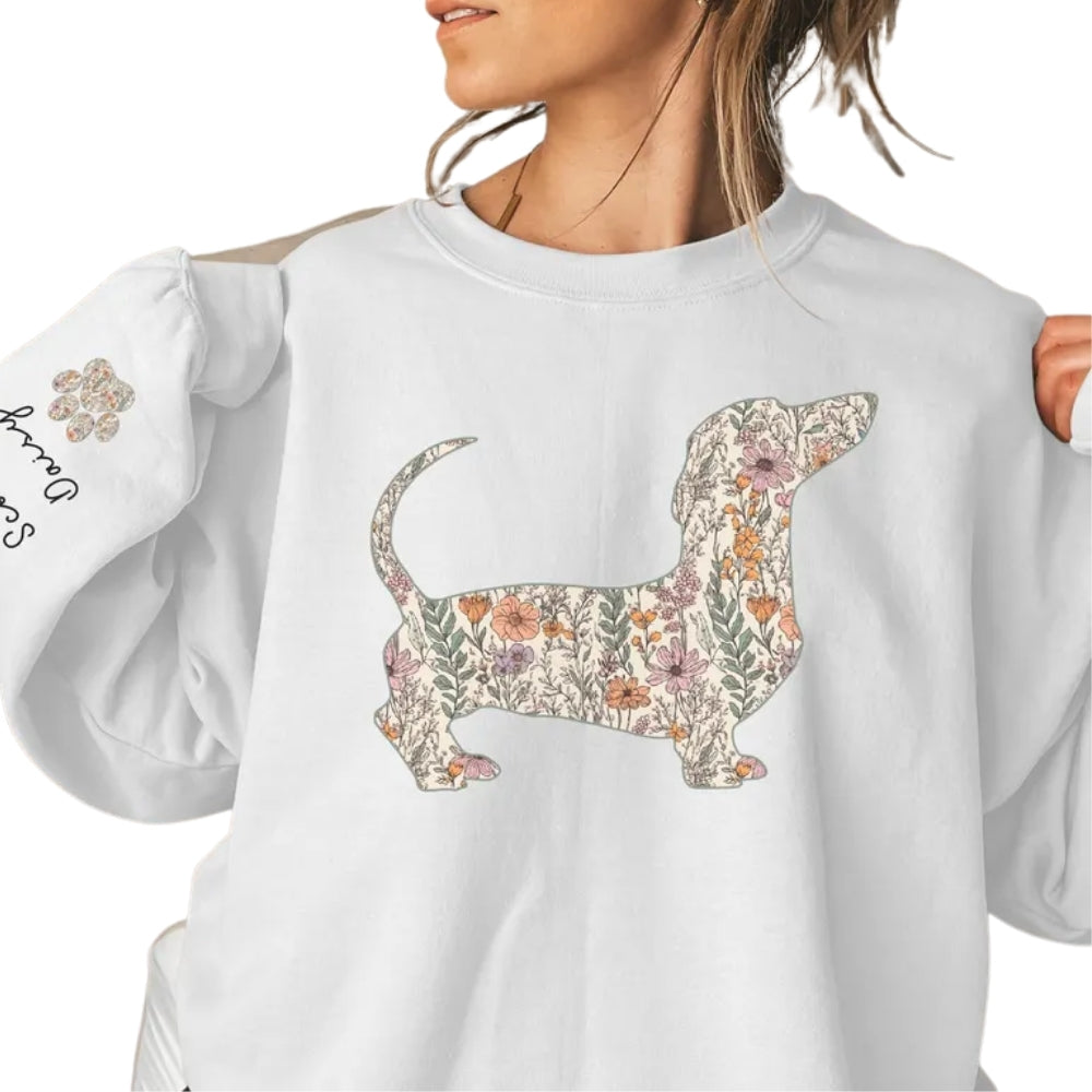 Custom Dachshund Floral Sweatshirt With Name, Custom Dachshund Mom Sweatshirt 2D0996