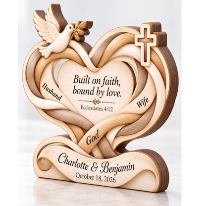 Built On Faith Bound By Love Custom Couple Faith Layer Wooden Plaque, Personalized Christian Wooden Block For Newlywed WD0959