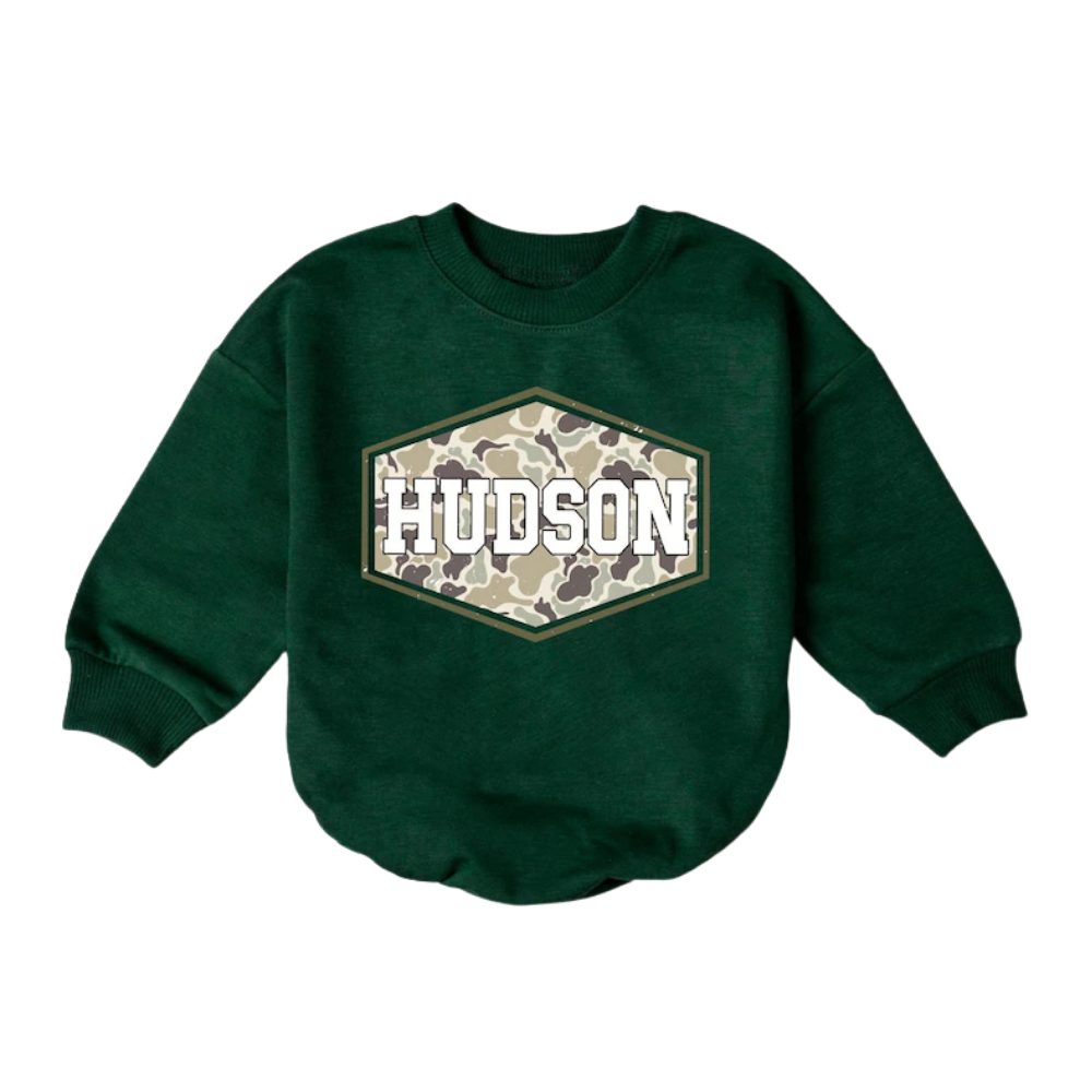 Custom Camo Name Baby Romper Sweater, Custom Baby's Camo Romper Sweatshirt BB0237