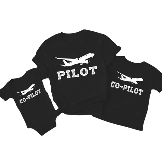 Pilot Co-Pilot Family Matching T Shirts, Matching Pilot Aviation Family Shirts ET0684