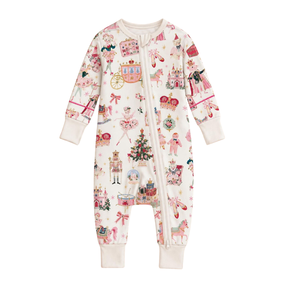 Nutcracker Pink Baby Romper Convertible Zippy, Christmas Baby Girl Convertible Romper BB0922