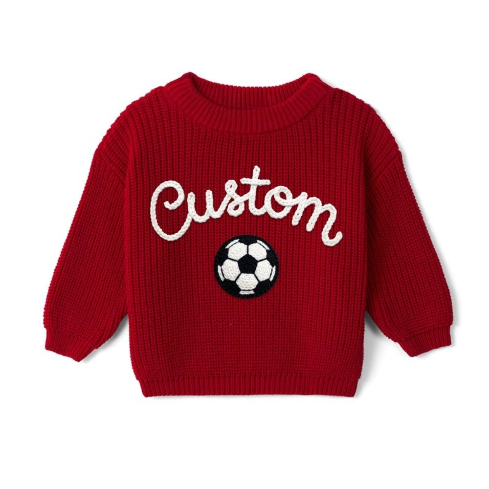 Custom Soccer Baby Embroidered Knit Sweater, Custom Baby Soccer Sweatshirt BB0767