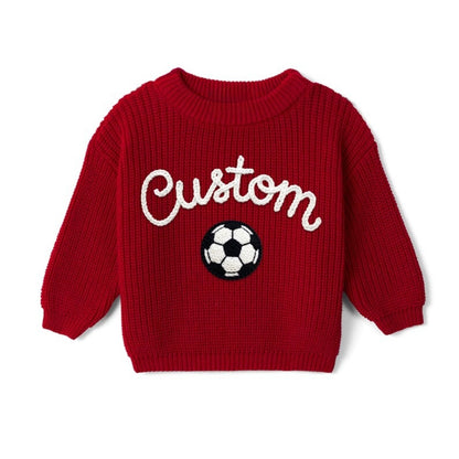 Custom Soccer Baby Embroidered Knit Sweater, Custom Baby Soccer Sweatshirt BB0767