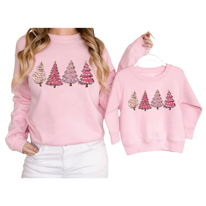Christmas Tree Pink Matching Mommy Daughter Matching Sweatshirt, Christmas Family Sweatshirts ET1369
