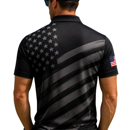 USA Flag 250 Freedom 1776-2026 Men's Black Golf Polo Shirt, Patriotic 4th Of July Golf Shirt GE0522