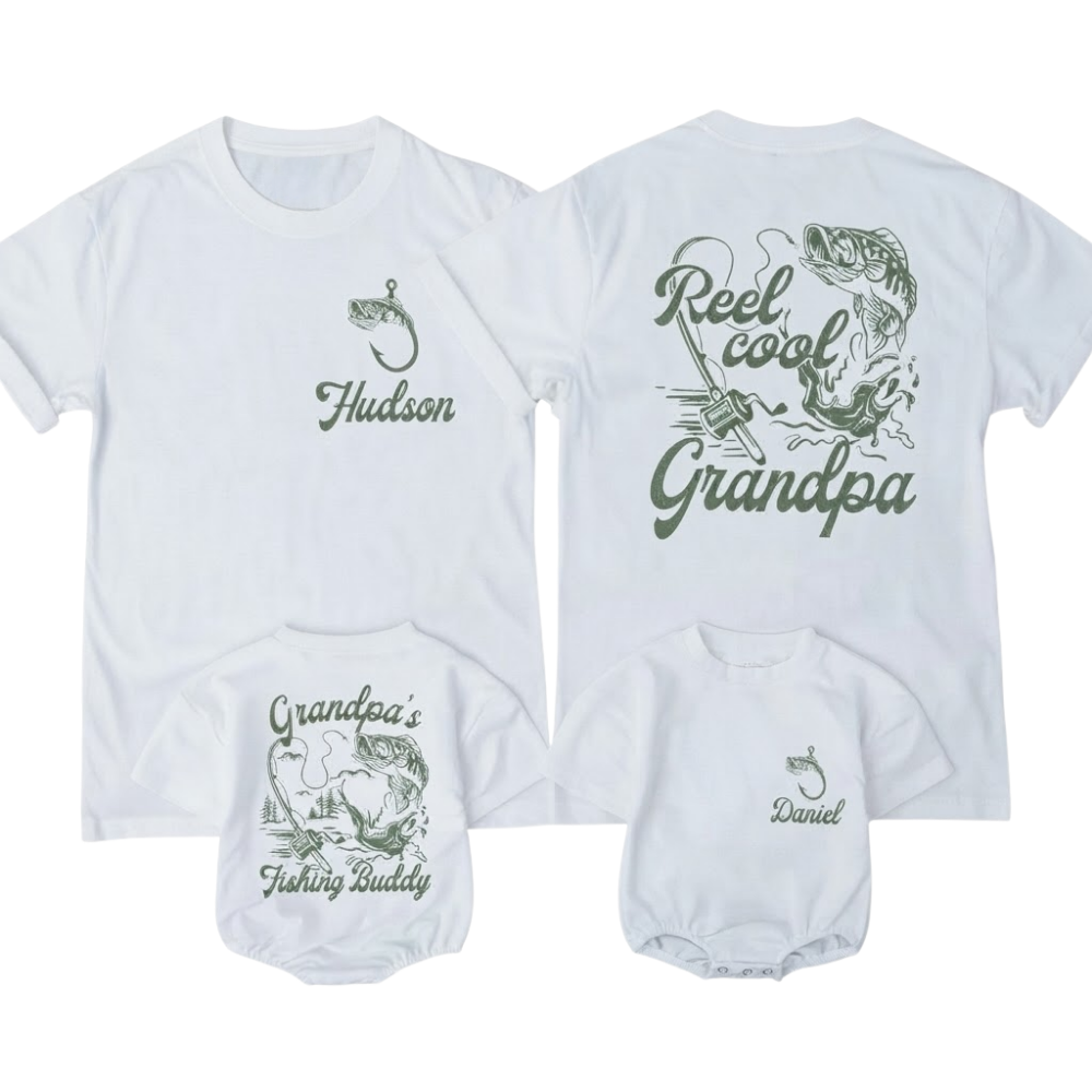 Reeling Cool Grandpa Granpa's Fishing Buddy Custom Name Matching T Shirt, Personalized Grandpa And Grandkids Fishing Shirts ET1532