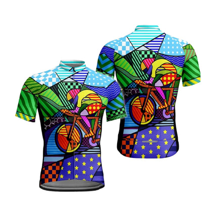 Colorful Geometric Cycling Short Sleeve Jersey Mens, Men's Colorful Cycling Jerseys CE0051