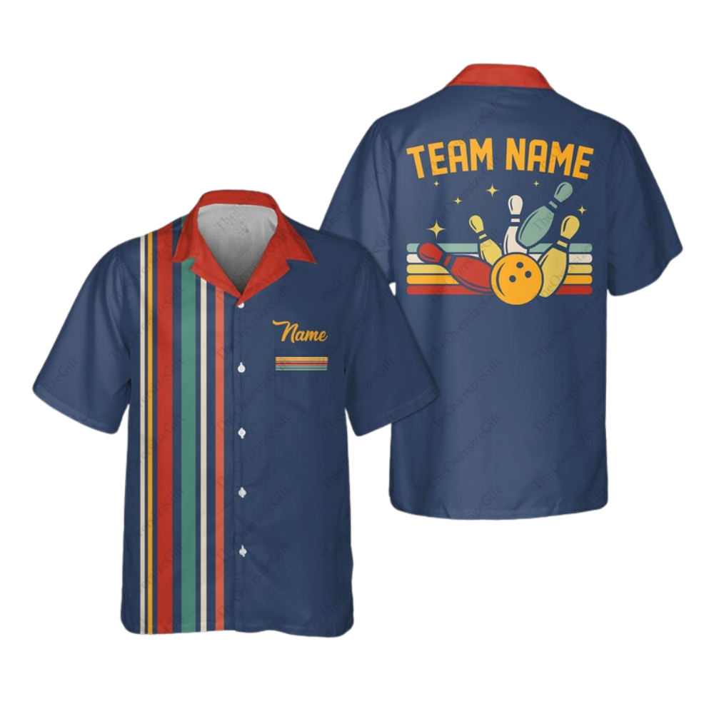Custom Cyan Retro Hawaiian Bowling Shirts For Men, Custom Mens Retro Bowling Team Shirts BE0059