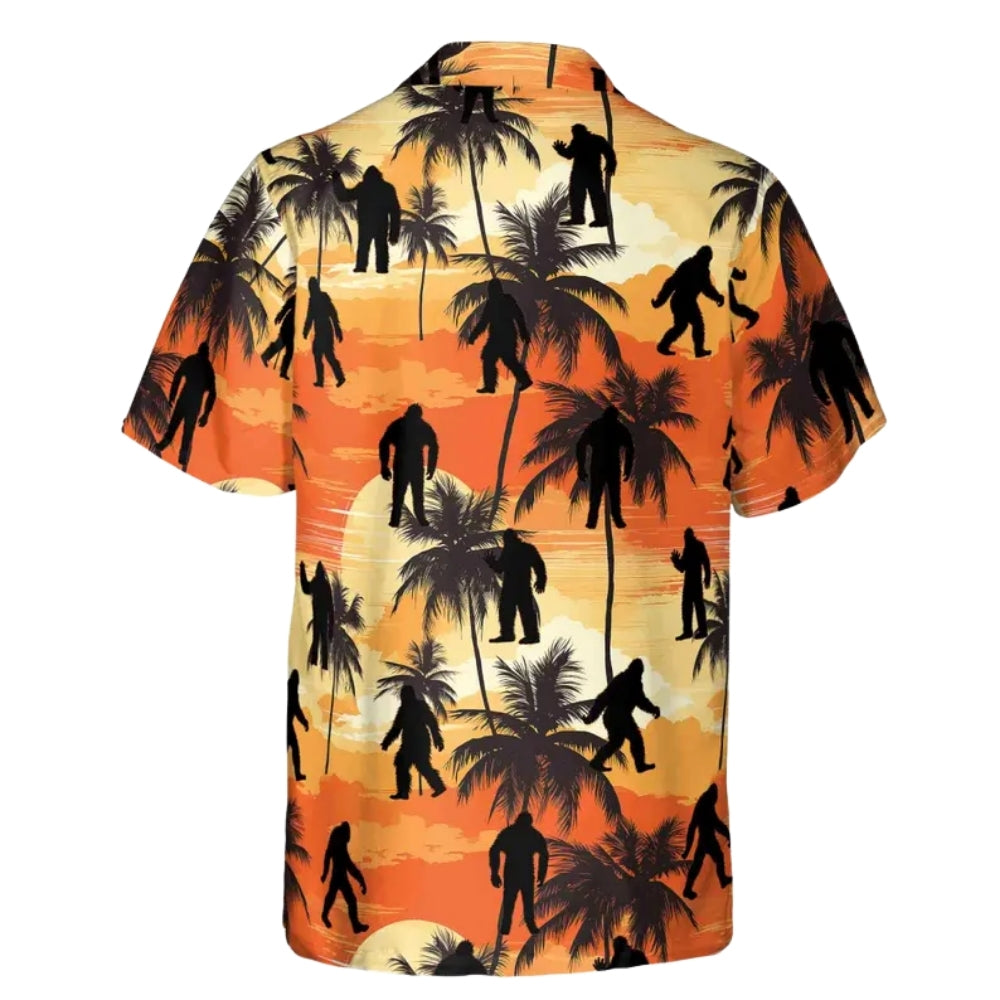 Bigfoot Sunset Coconut Tree Hawaiian Shirt Men And Women, Sasquatch Tropical Hawaiian Shirts HE0037
