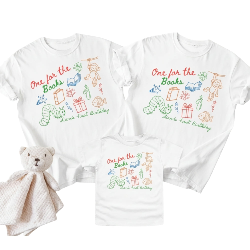 One For The Book Custom First Birthday Matching Family T Shirts, Custom 1st Birthday Bookworm Family Shirts ET0246