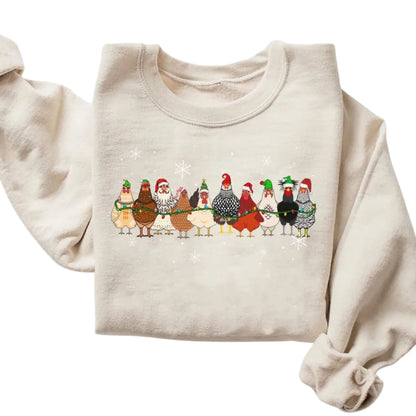 Womens Christmas Chickens Sweatshirt, Christmas Farm Animals Sweatshirt 2D0575