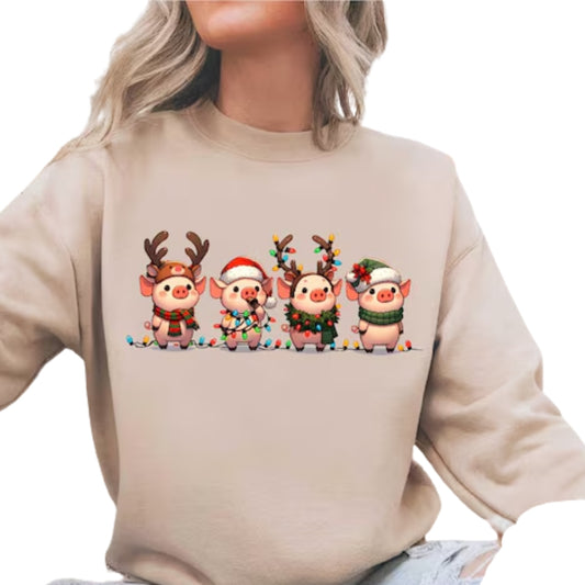 Pig Christmas Lights Sweatshirt, Pig Lover Xmas Sweatshirt 2D0689