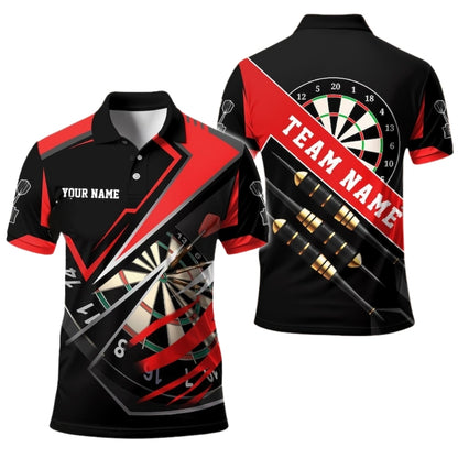 Custom Team Black And Red Darts Polo Shirt For Mens, Custom Darts Team Shirts DE0029