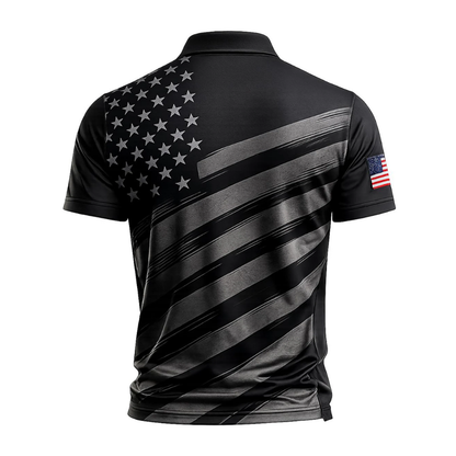 USA Flag 250 Freedom 1776-2026 Men's Black Golf Polo Shirt, Patriotic 4th Of July Golf Shirt GE0522