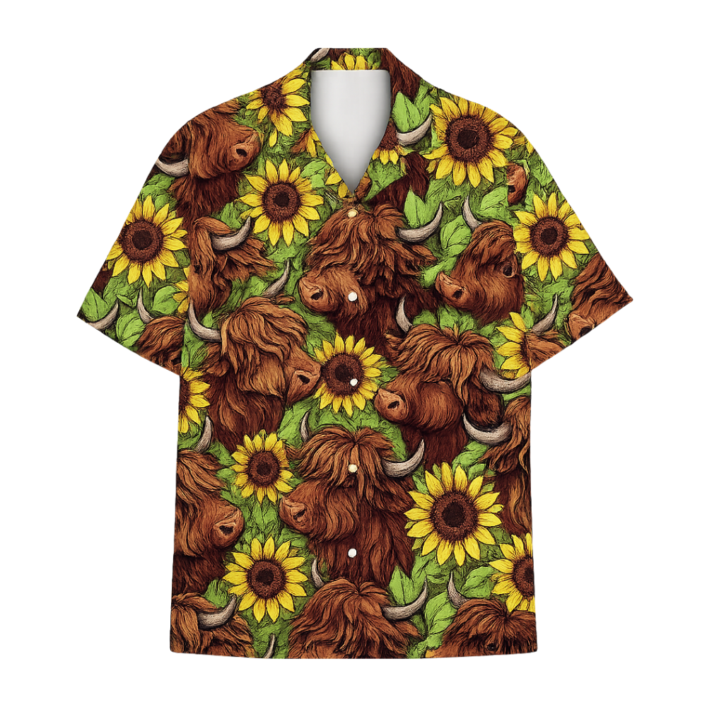 Highland Cow Sunflower Hawaiian Shirts For Men Women, Floral Highland Cow Hawaiian Shirts HE0232