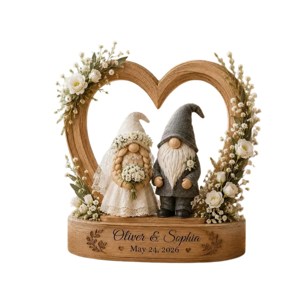 Custom Gnomes Couple Wedding Wooden Plaque, Custom Wooden Block Wedding Keepsake WD0792