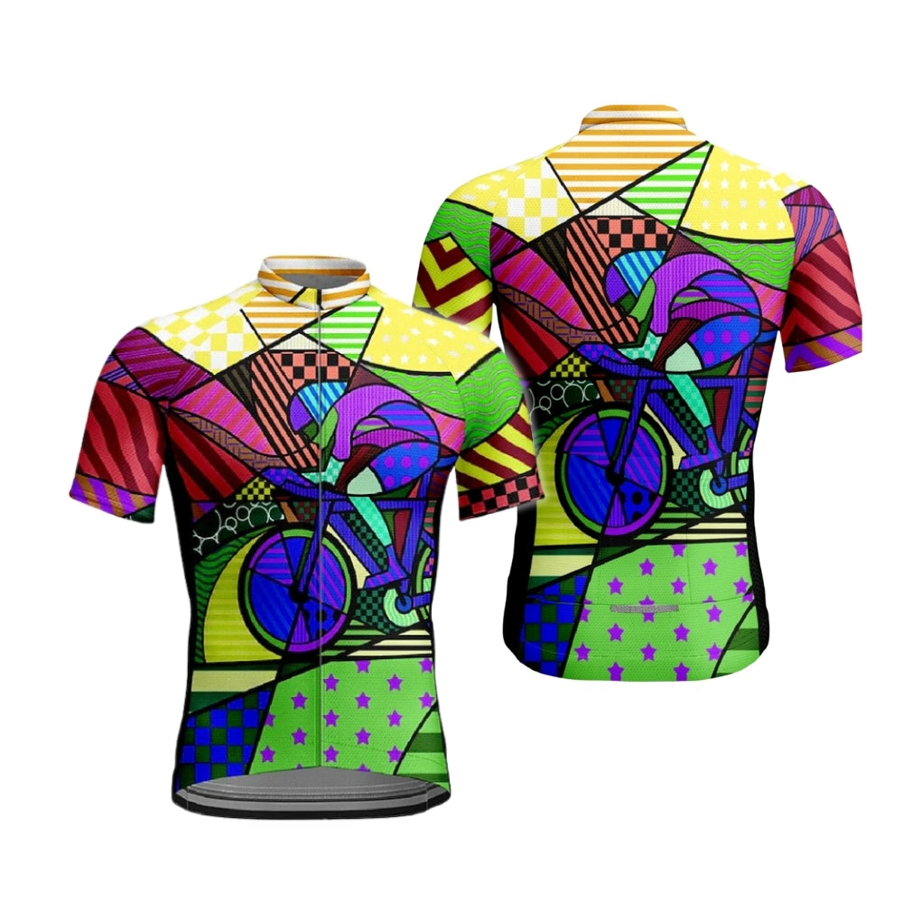 Colorful Geometric Cycling Short Sleeve Jersey Mens, Men's Colorful Cycling Jerseys CE0051